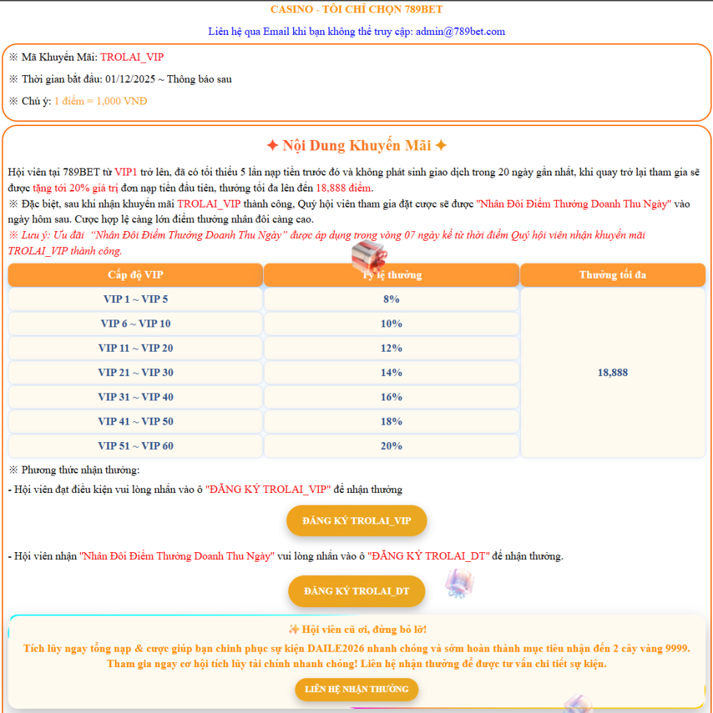 Khuyến mãi 789bet: Hội viên cũ quay lại 789bet