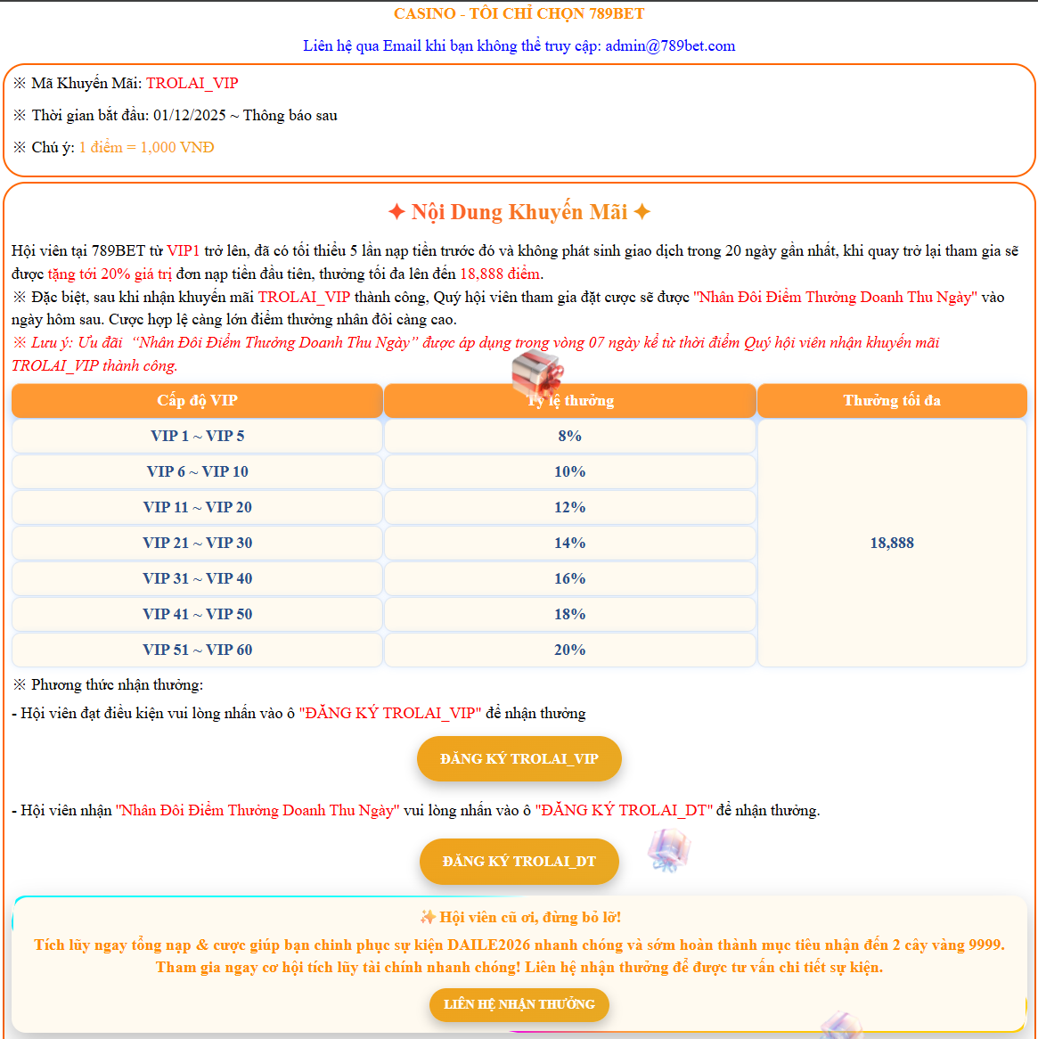 Khuyến mãi 789bet: Hội viên cũ quay lại 789bet